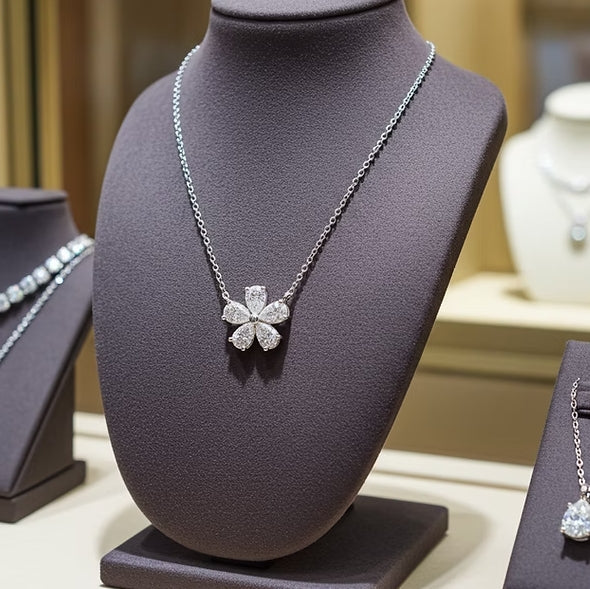 Collana a Fiore - Oro Bianco 18k diamanti naturali 1,00ct