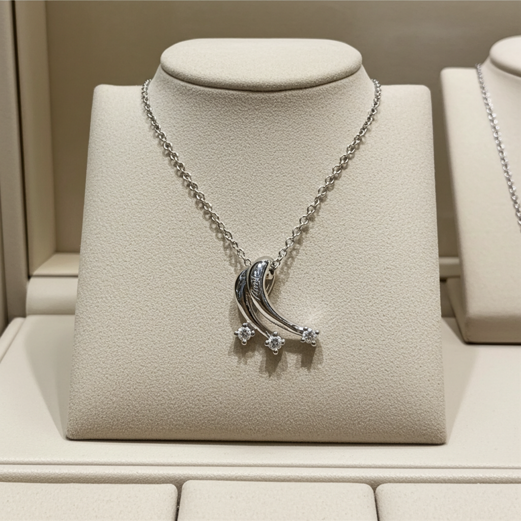 Collana con Ciondolo Trilogy in Oro Bianco con 0.30ct Diamanti Naturali