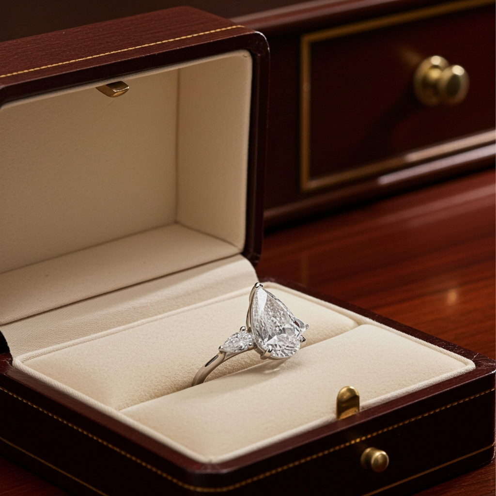 Anello trilogy in oro bianco e diamanti naturali taglio pera 3.10ct