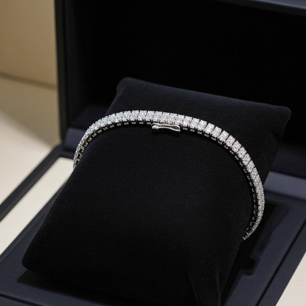 Bracciale tennis in 3 Fila diamante naturale Taglio Rotondo  6.72CT