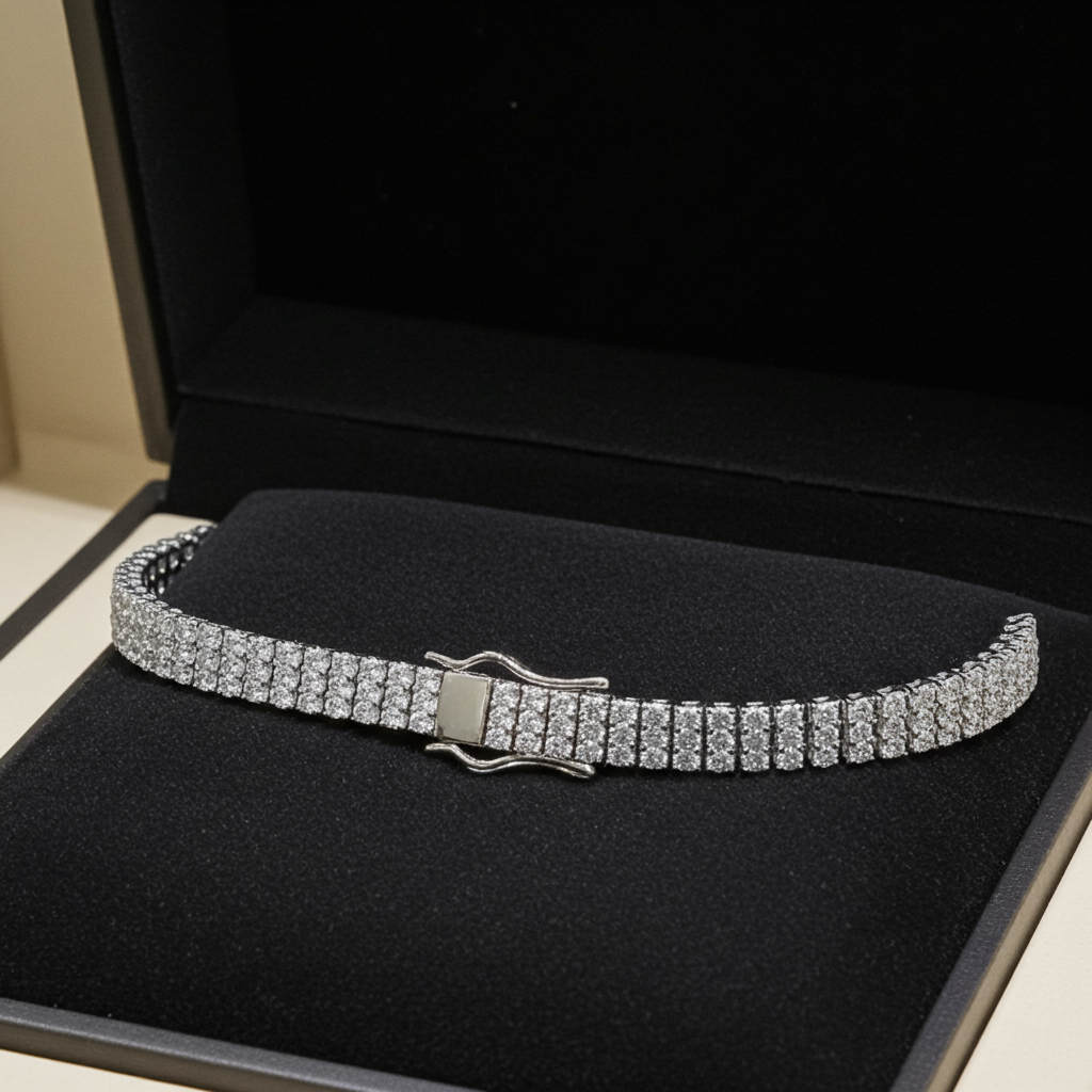 Bracciale tennis in 3 Fila diamante naturale Taglio Rotondo  6.72CT