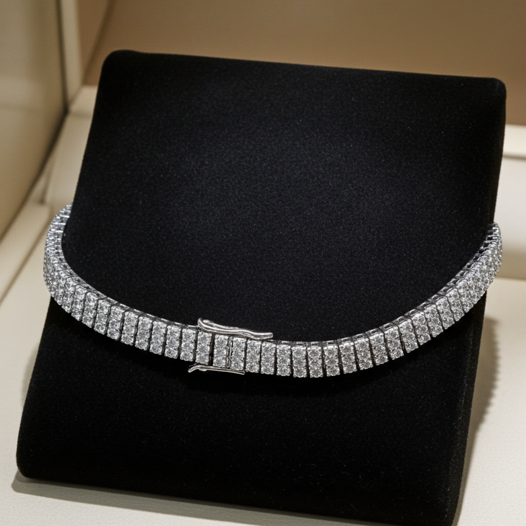 Bracciale tennis in 3 Fila diamante naturale Taglio Rotondo  6.72CT