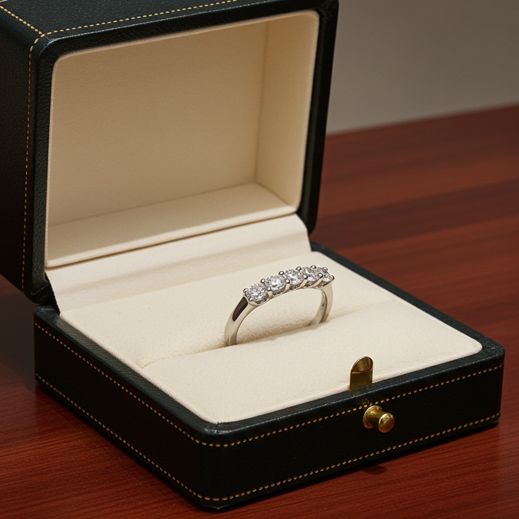 Anello veretta certificato HRD in oro bianco 18k e 5 diamanti naturali  1,25 ct