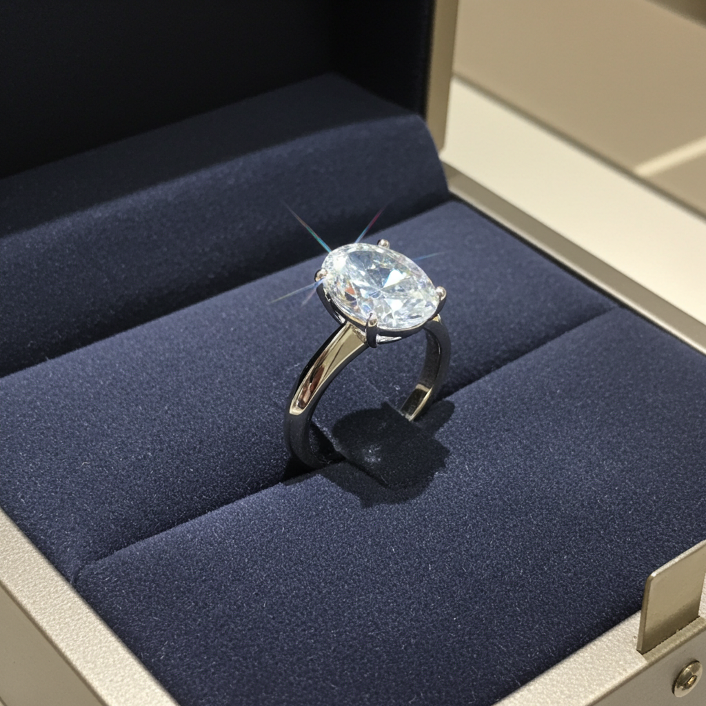 Anello solitario in oro bianco 18k e diamante naturale taglio ovale  2.00ct