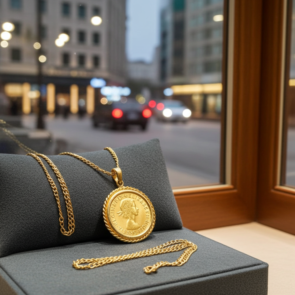 Ciondolo in oro giallo con sterline ELISABETTA II incastonato oro 22k