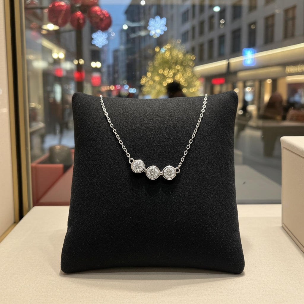 collana trilogy in oro con 3 diamanti naturali 0,45ct