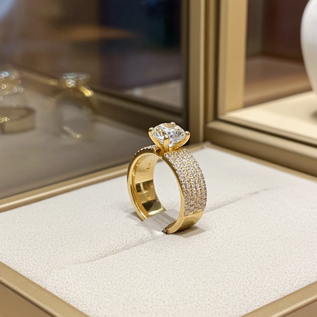 Anello solitario in oro giallo 18k e diamanti naturali 1.15ct