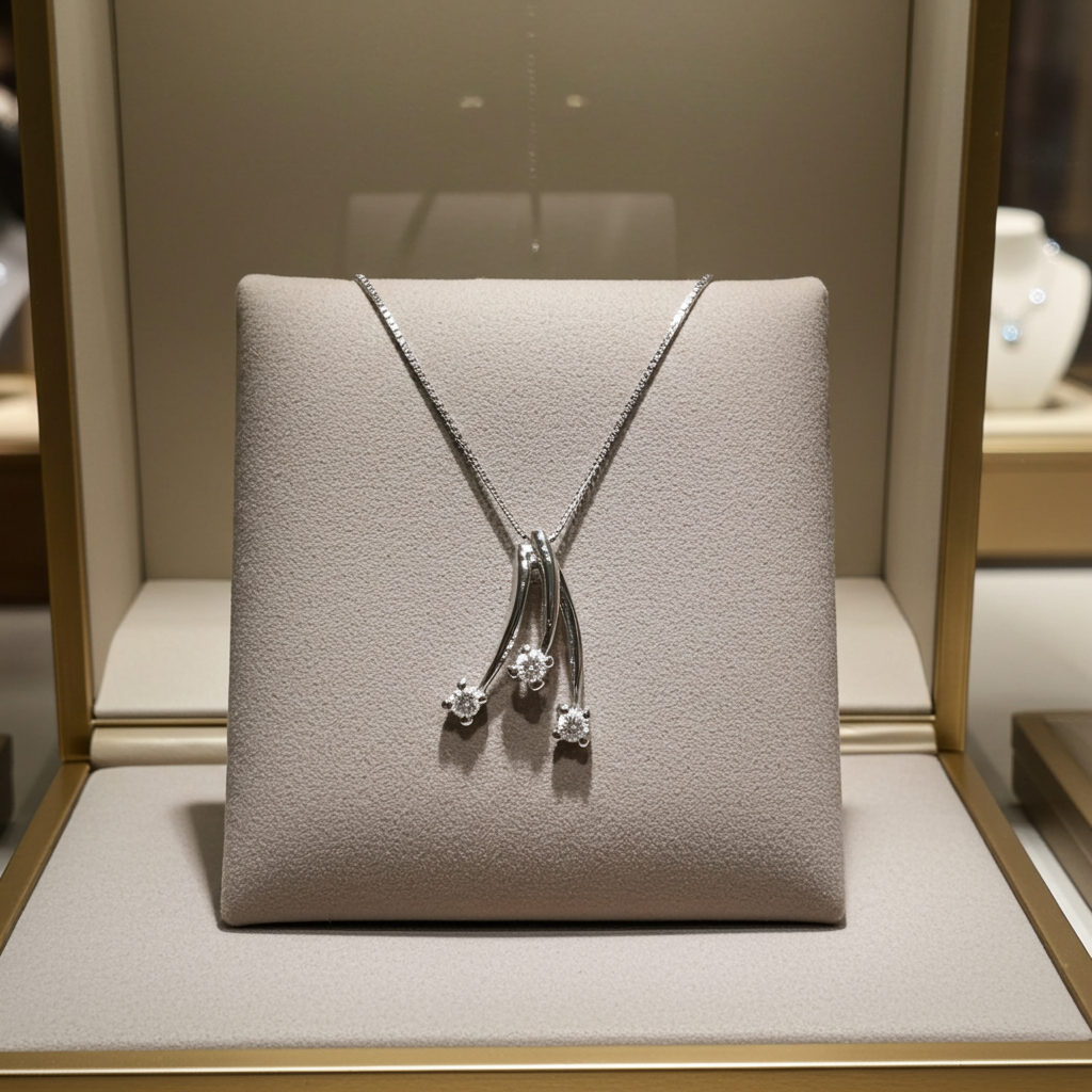 Collana con pendente trilogy con 0.30ct Diamanti Naturali  in oro bianco 18kt