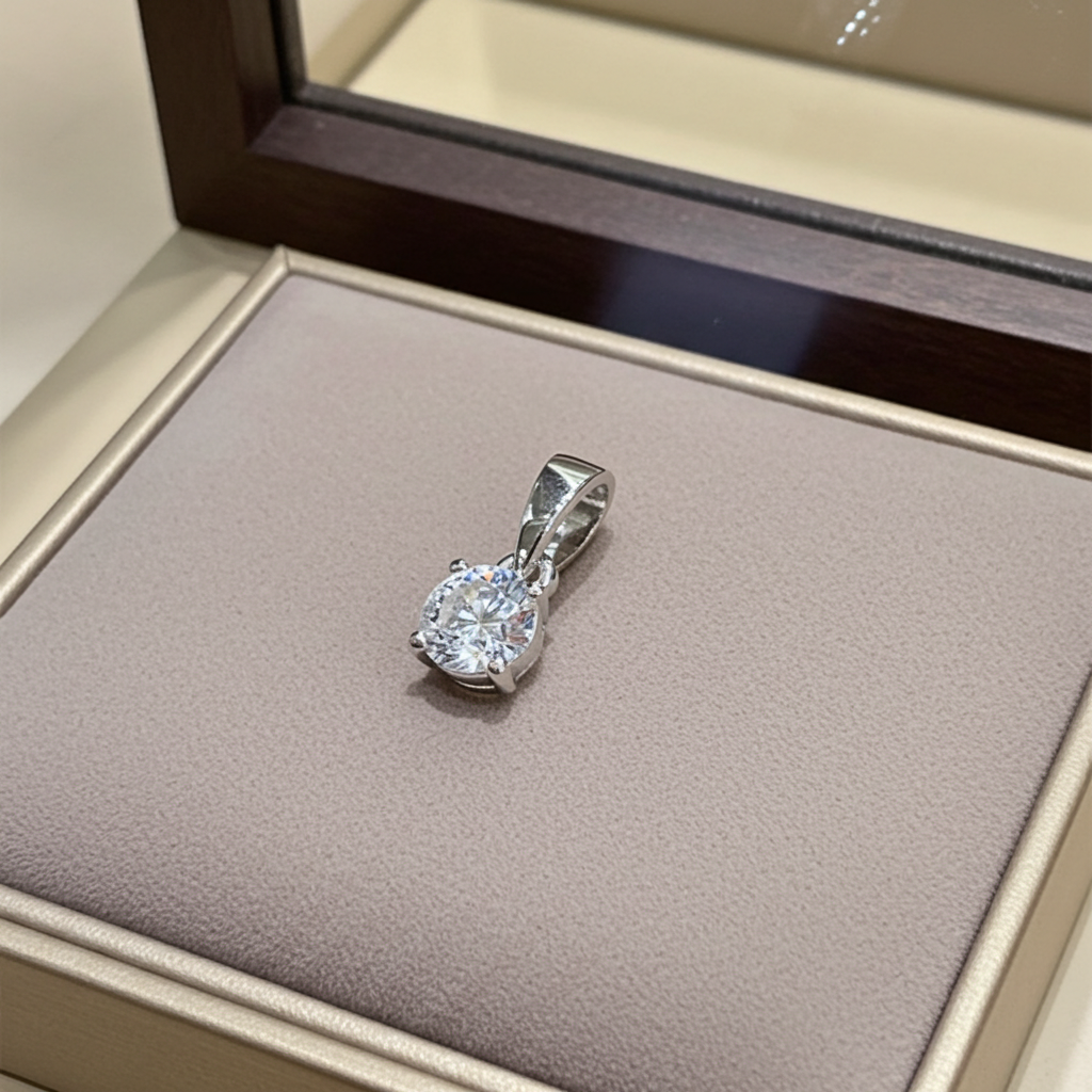 ciondolo  punto luce in oro bianco 18k e diamanti naturale  0,25 ct