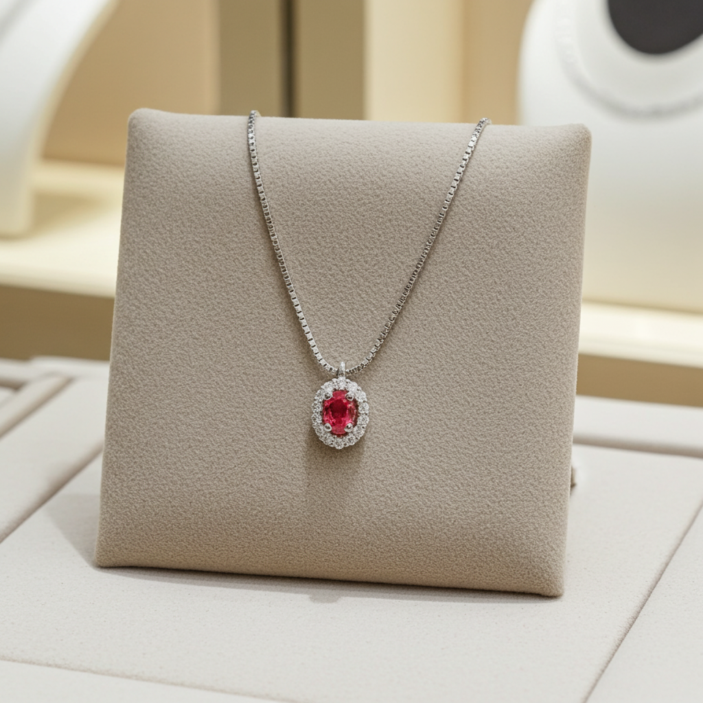 18k white gold necklace with natural diamonds and natural sapphire 1.20ct