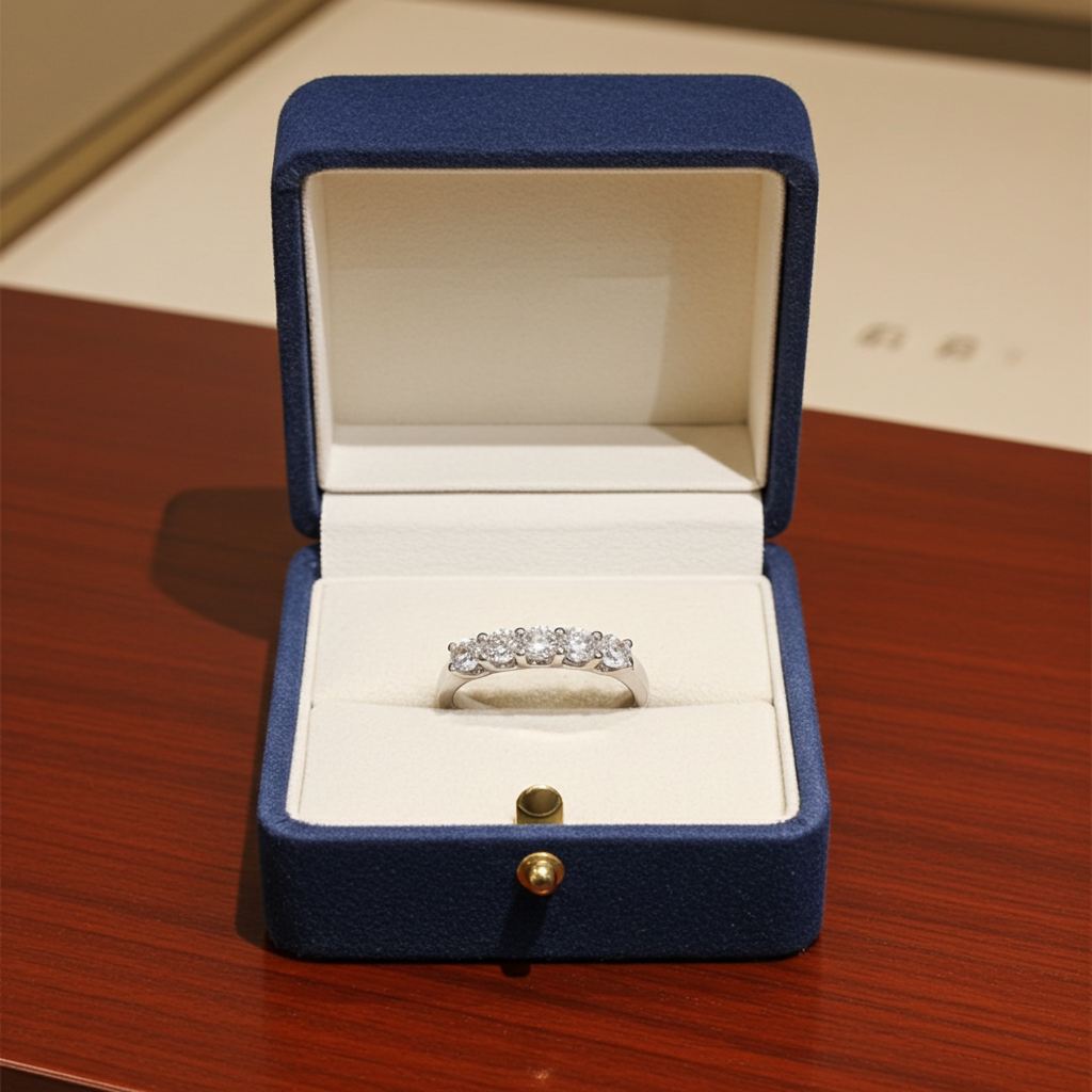 Anello veretta certificato HRD in oro bianco 18k e 5 diamanti naturali  1,25 ct