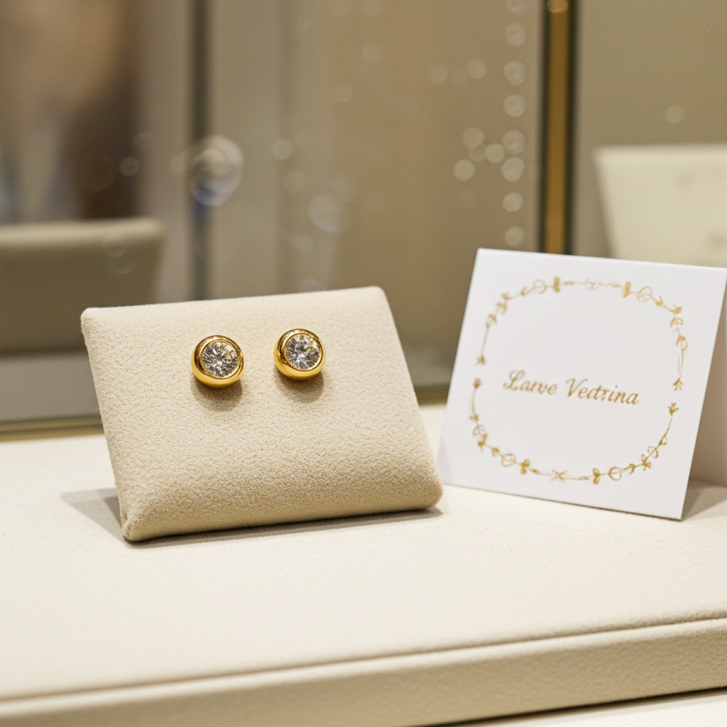 orecchini punto luce certificato HRD in oro giallo 18k e 2 diamanti naturali 0,25ct