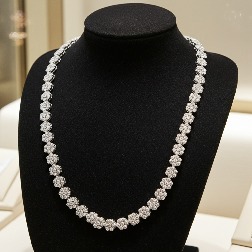 Collana tennis Fiorellino in oro 18k e diamanti naturali 7,70ct