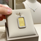 Ciondolo in oro con Lingotto 24k da 2,5 Gr e diamanti naturali 1.10ct