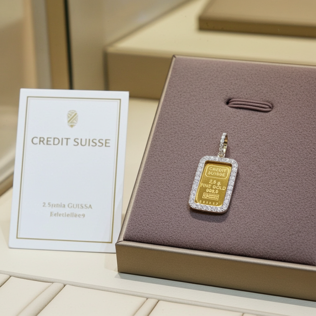 Ciondolo in oro con Lingotto 24k da 2,5 Gr e diamanti naturali 1.10ct