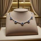 Collana collier tennis in oro bianco 18k e zaffiro e diamanti naturali 8ct