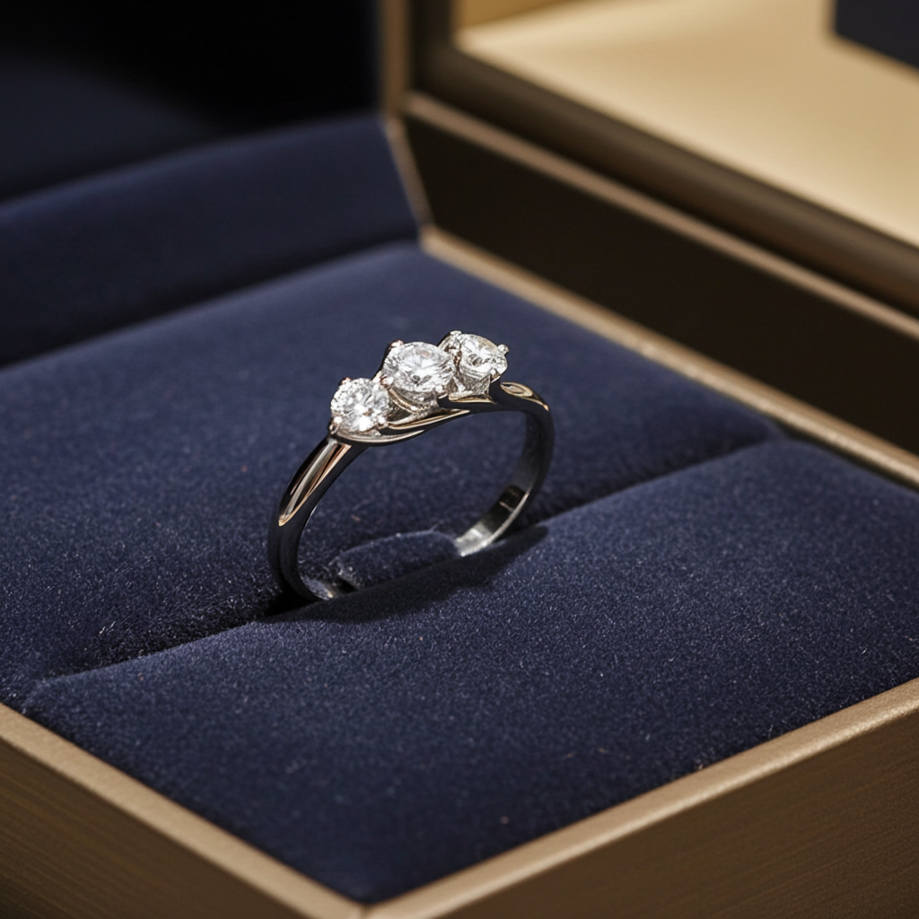 anello trilogy in oro bianco 18k con  3 diamanti naturali 0,99ct