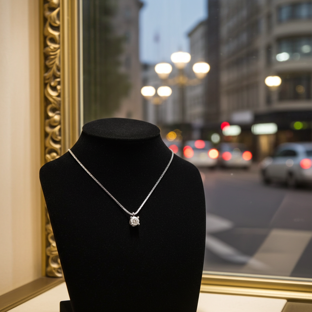 Collana punto luce certificato HRD in oro bianco con diamante naturale 0,30 ct D VVS1