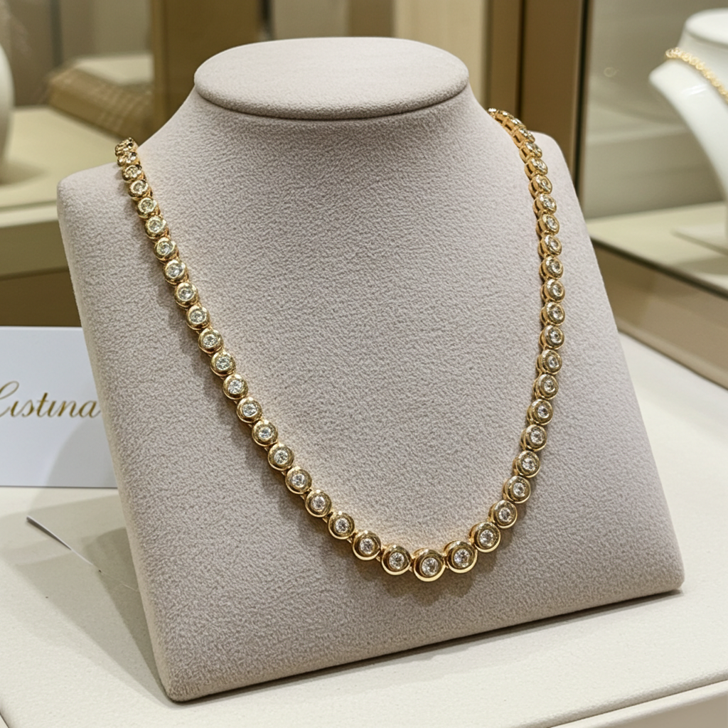 Collana collier  tennis a cipollina in oro e diamanti naturali 6.40ct