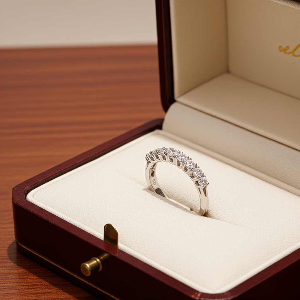 Anello veretta a 9 pietre oro bianco 18k con diamanti 0,90 ct