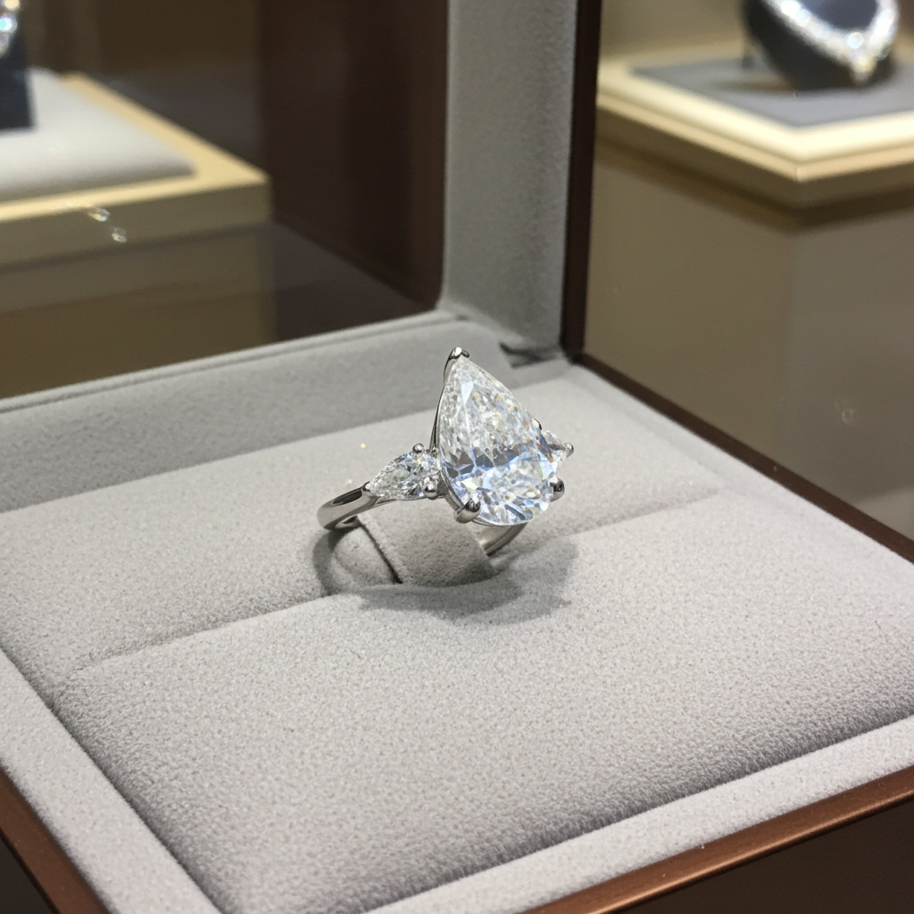 Anello trilogy in oro bianco e diamanti naturali taglio pera 3.10ct