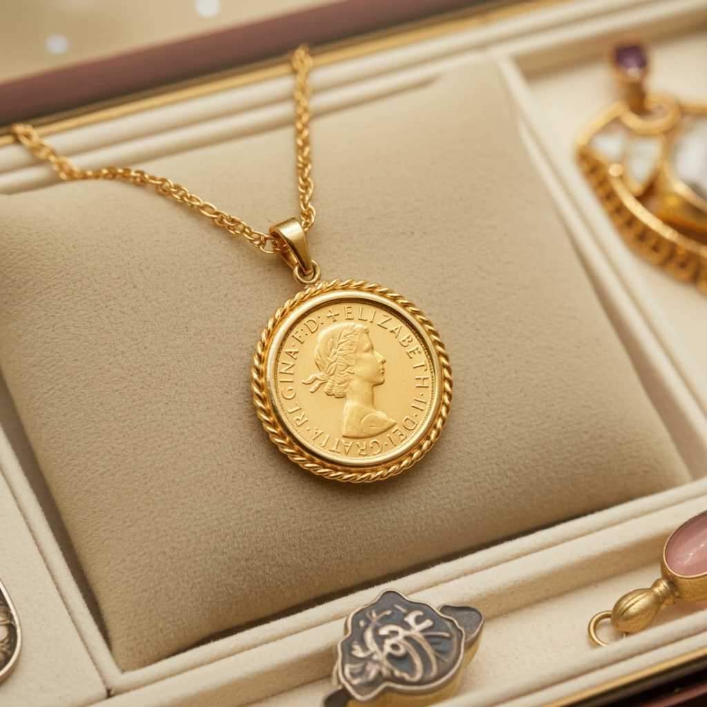 Ciondolo in oro giallo con sterline ELISABETTA II incastonato oro 22k