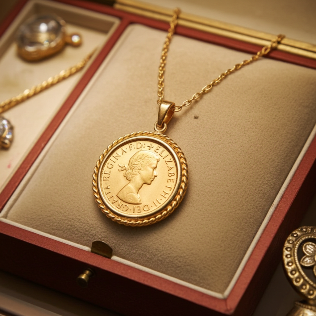 Ciondolo in oro giallo con sterline ELISABETTA II incastonato oro 22k