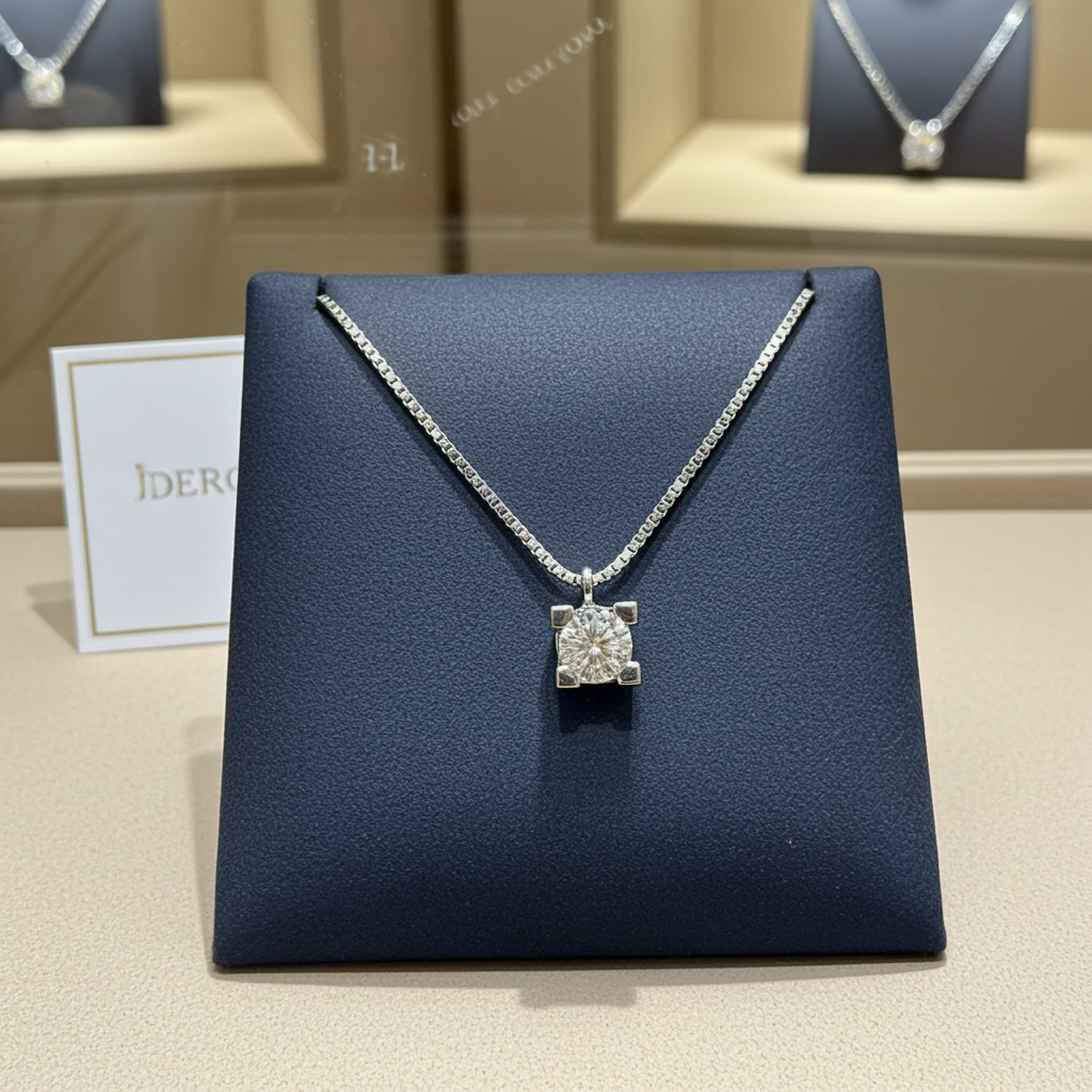 ciondolo punto luce quadrato in oro bianco 18k e diamanti naturale  0,35ct