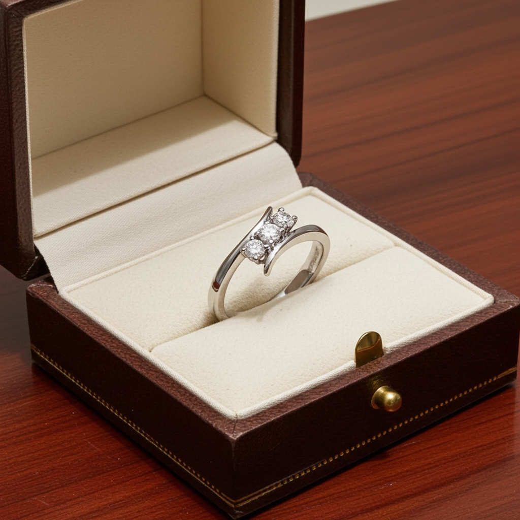 Anello Trilogy certificato IGI in oro bianco 18k e 3  diamanti  naturali 0,56 ct