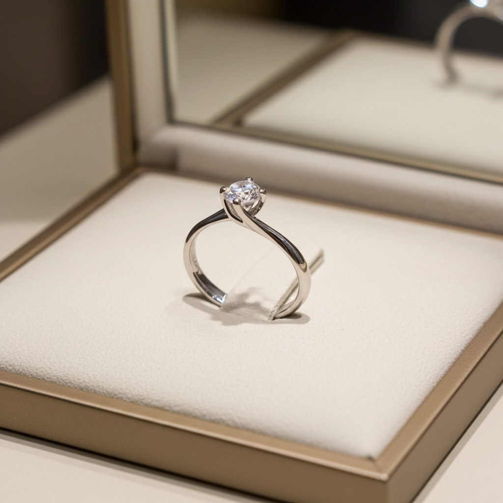 Anello solitario in oro bianco 18k e diamante naturale centrale 0,40 ct