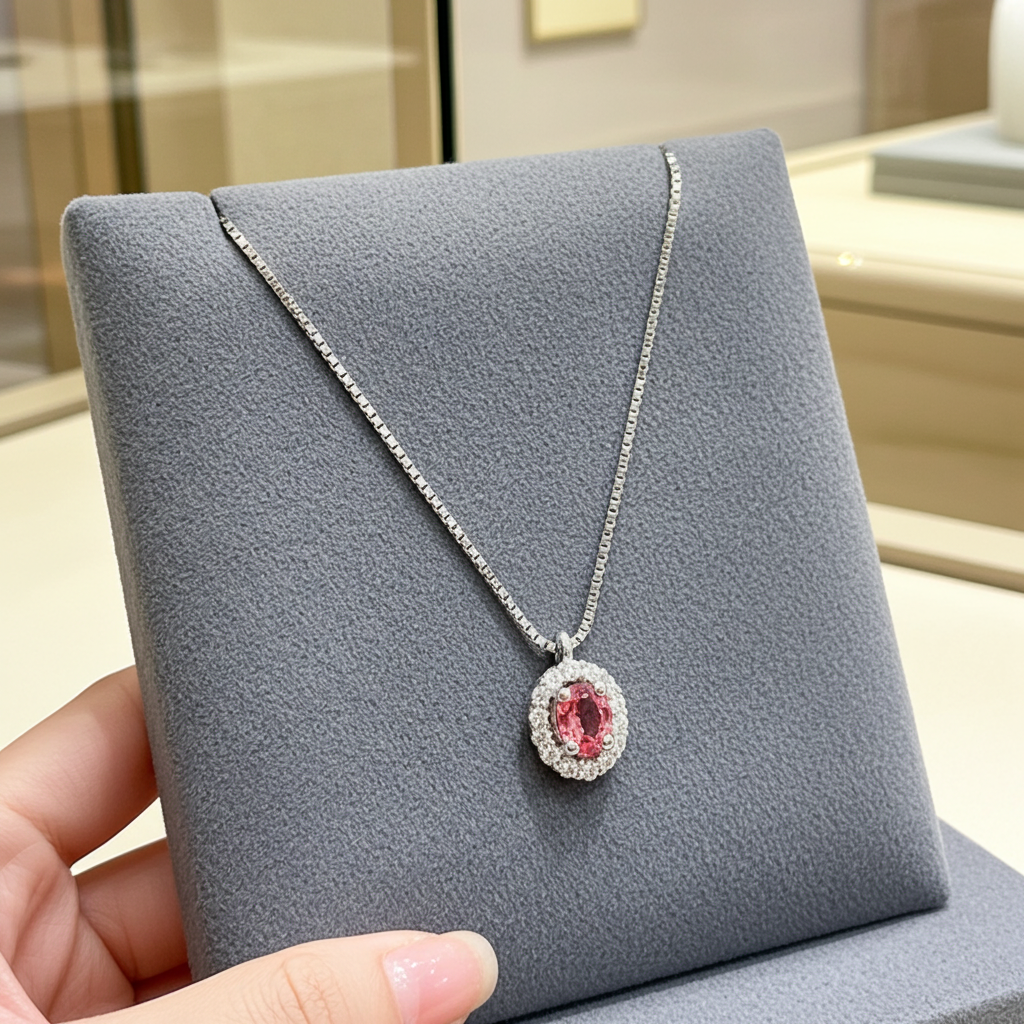 18k white gold necklace with natural diamonds and natural sapphire 1.20ct