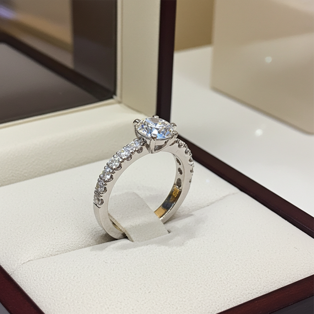 Anello fidanzamento in oro bianco 18k e diamanti naturali certificato igi 0.90ct