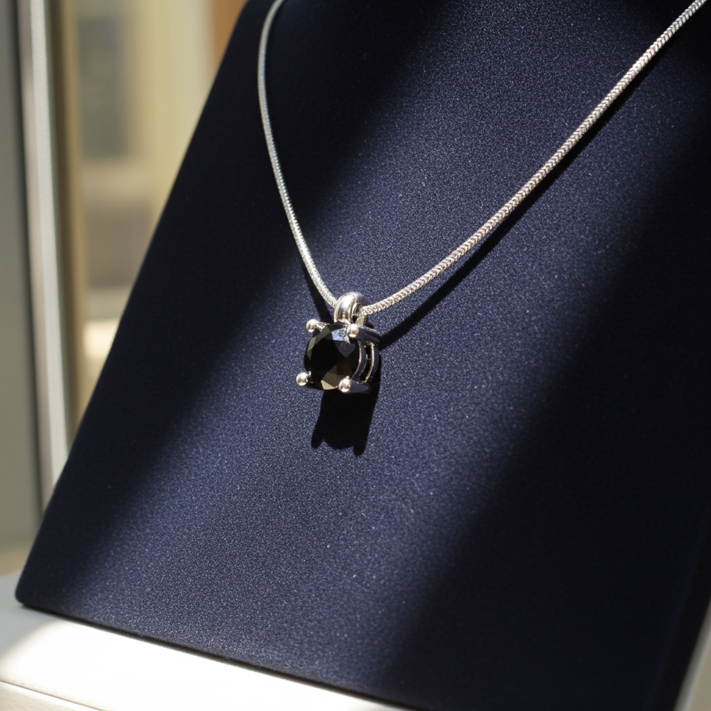 Collana con ciondolo -18 carati Oro bianco Diamante (Naturale) nero 0.45ct