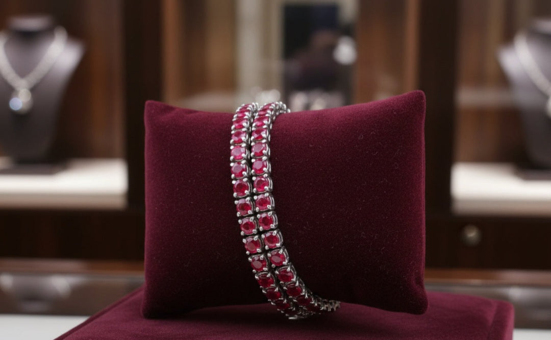 Bracciale - 18 carati Oro bianco - 6.68ct. tw. Rubino - Diamante