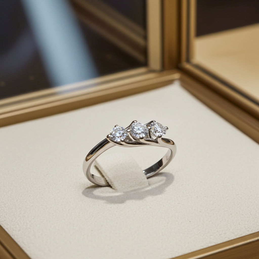 Anello Trilogy certificato HRD ANTWERP in oro bianco 18k e 3 diamanti naturali 0,52 ct