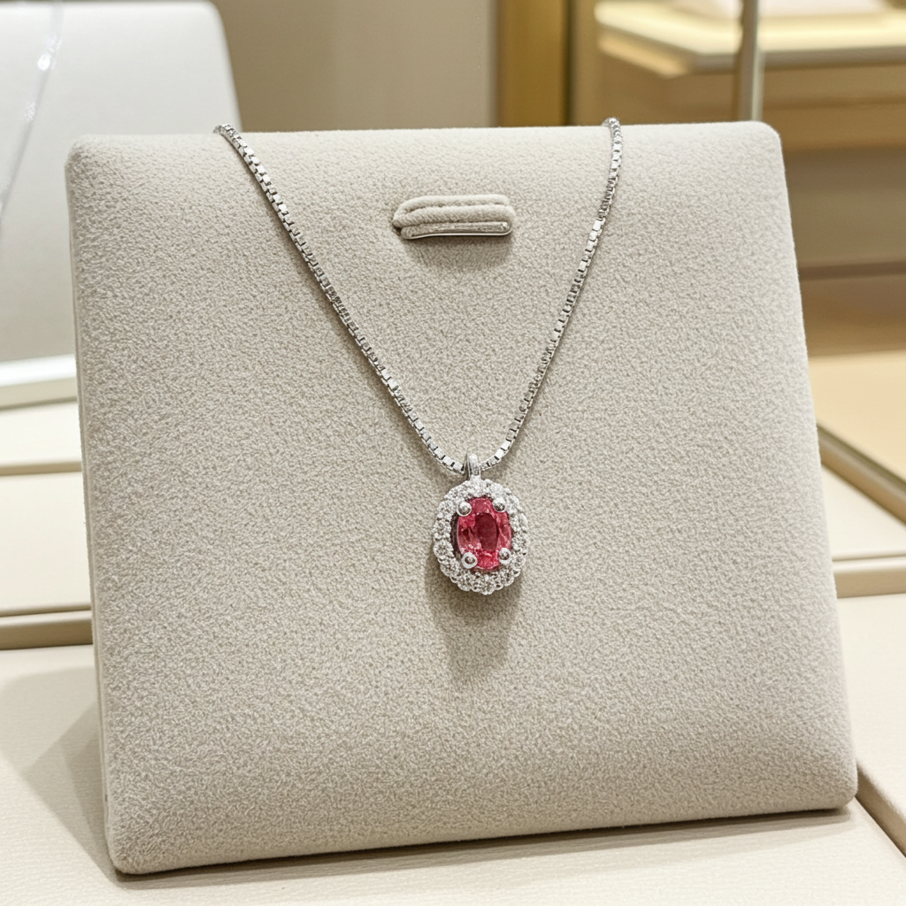 18k white gold necklace with natural diamonds and natural sapphire 1.20ct