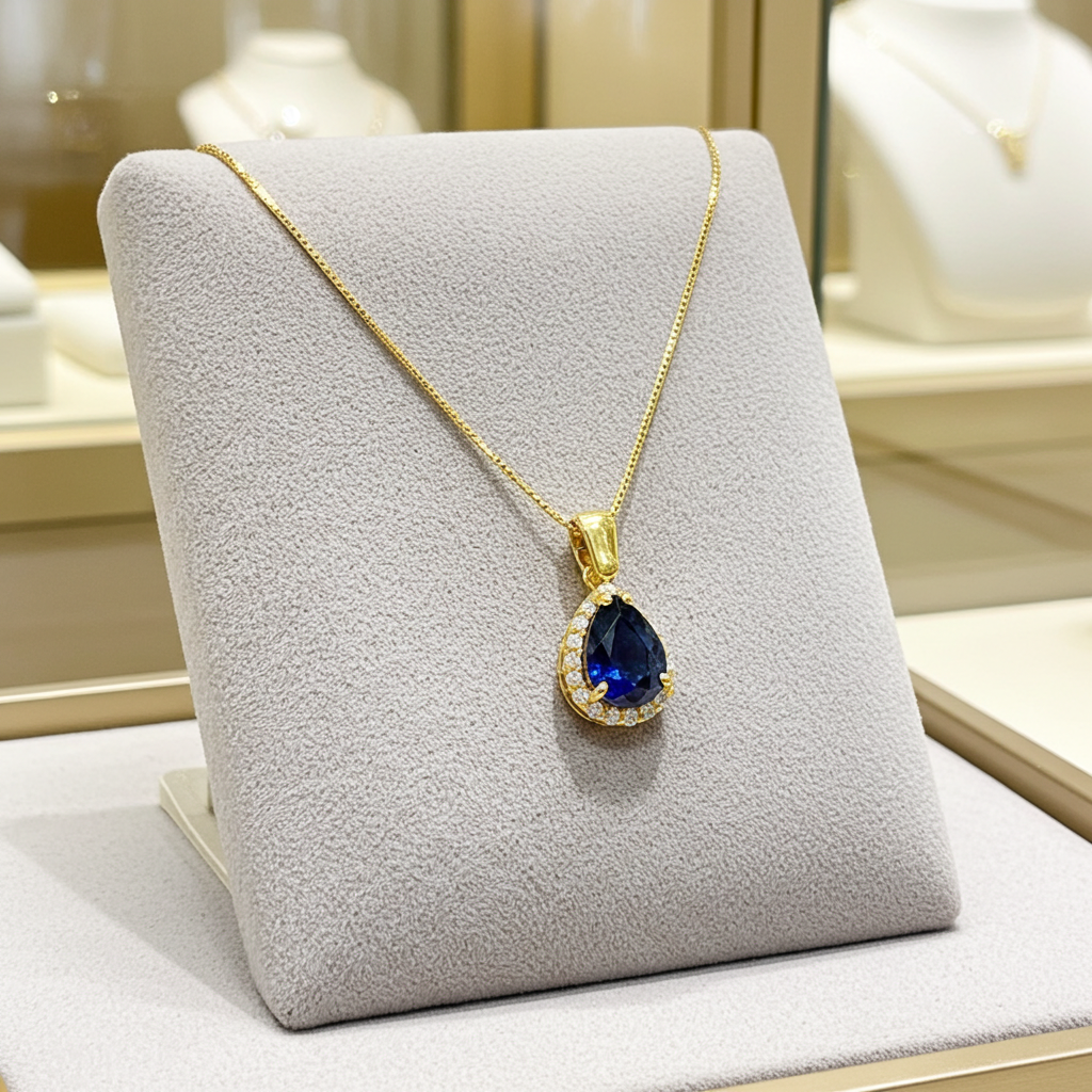 Collana in oro bianco 18k e diamanti naturali e zaffiro naturale 1.80ct