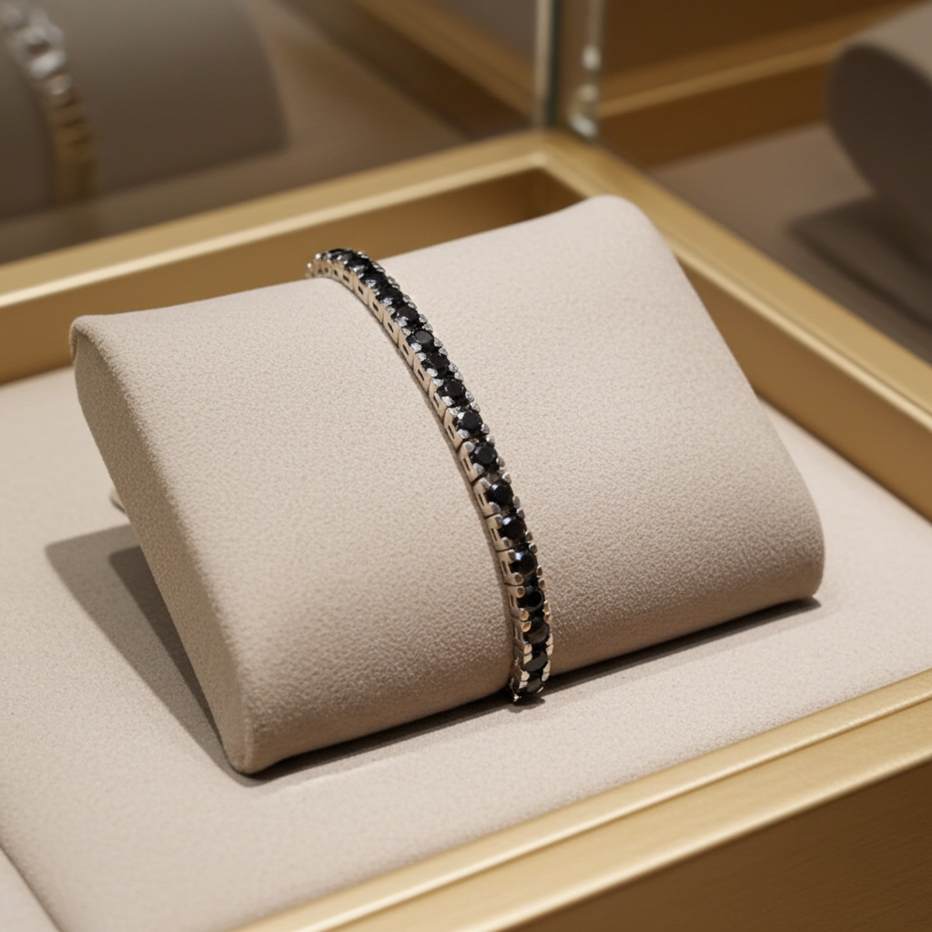 bracciale tennis in oro bianco 18k diamanti naturali neri  4,00ct