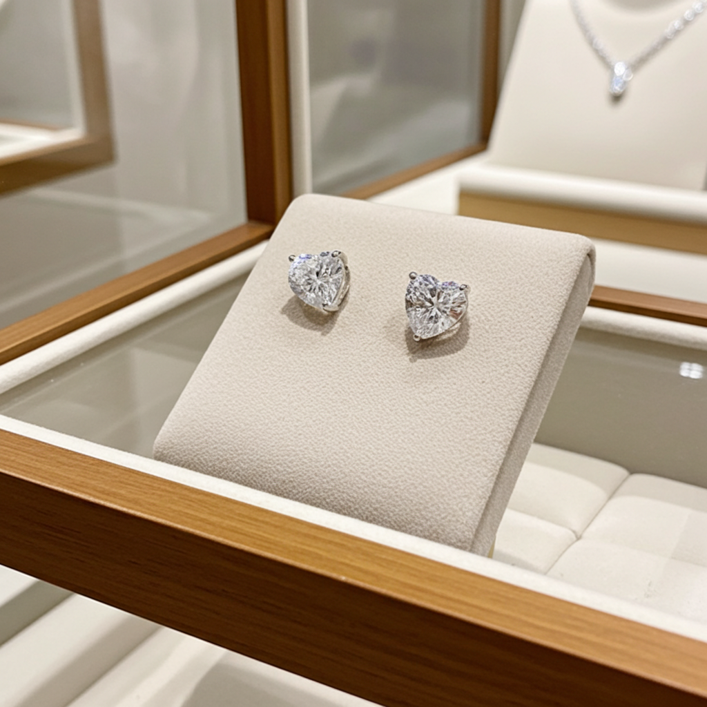 orecchini punto luce in oro bianco 18k e 2 diamanti naturali taglio cuore 0,30 ct