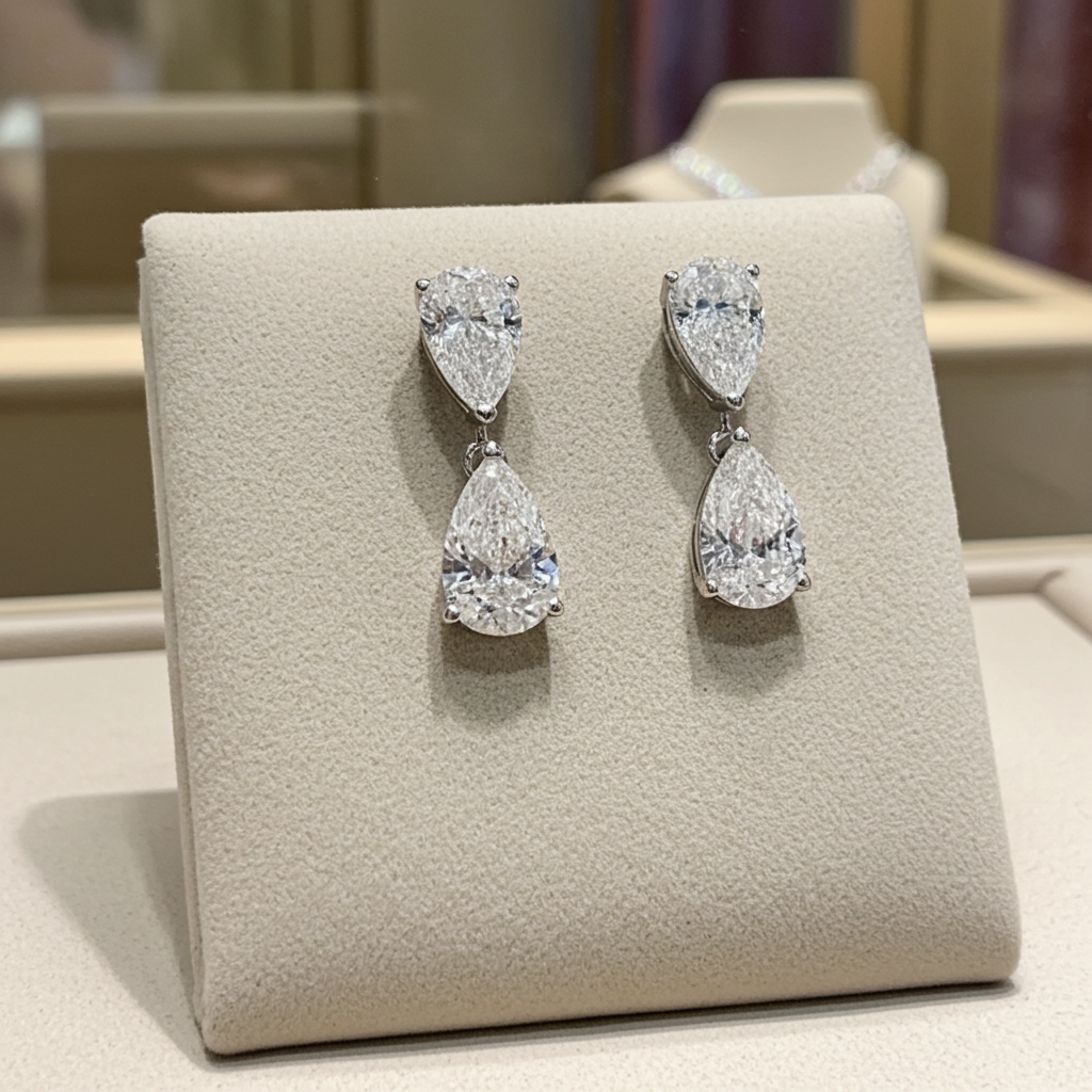 Orecchino in oro 18k con diamanti naturali taglio pera 2.02ct