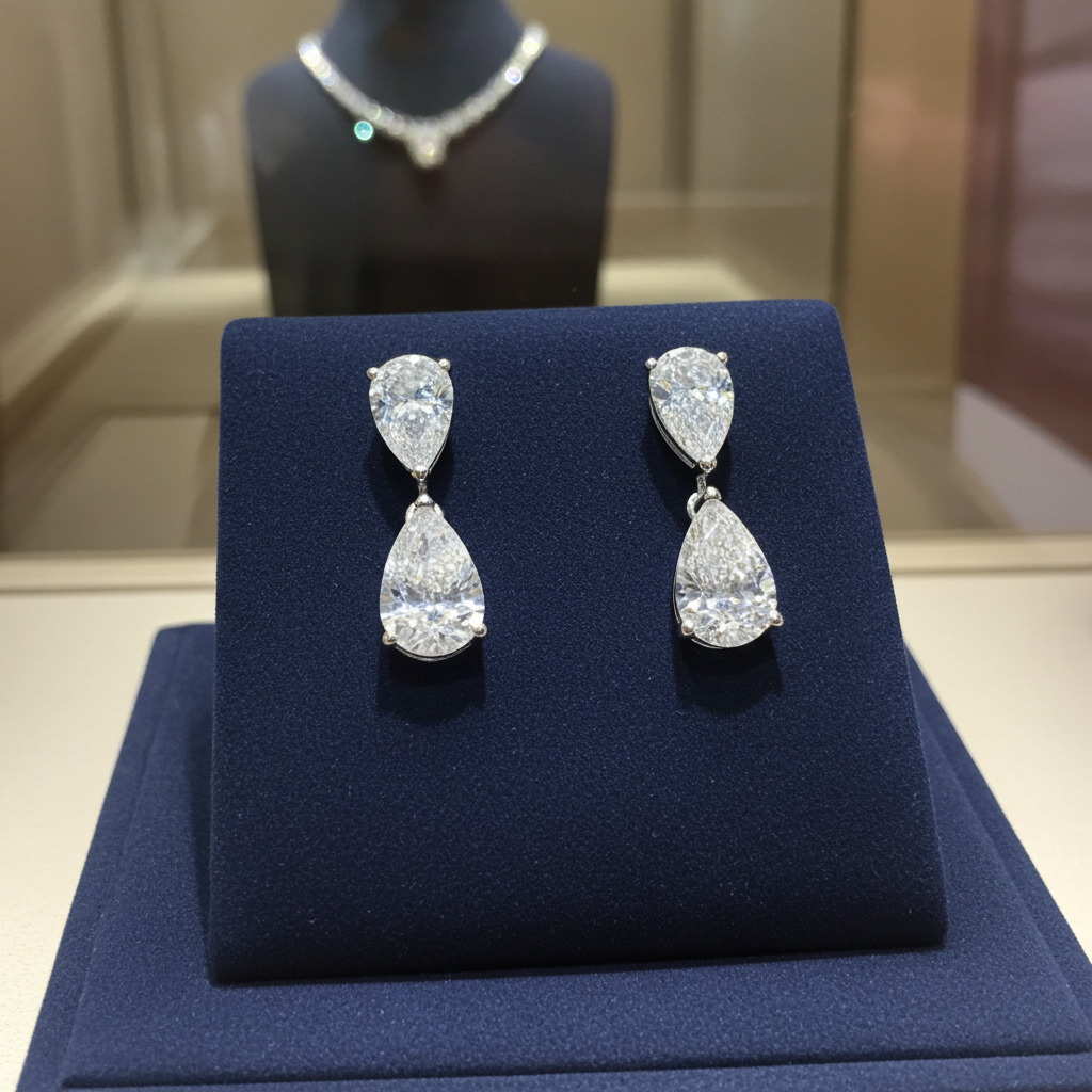 Orecchino in oro 18k con diamanti naturali taglio pera 1.00ct