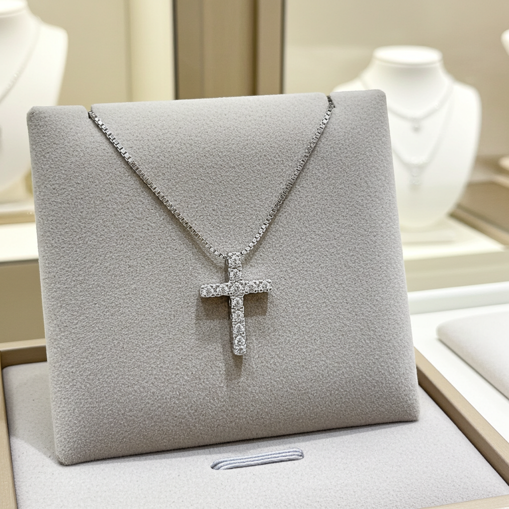 Collana con ciondolo Croce piccola con Diamanti ct. 1.10