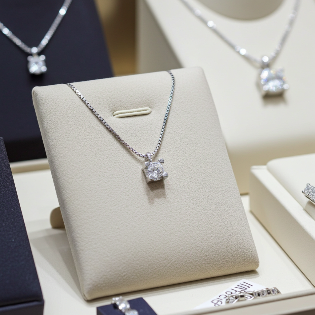 18k white gold square solitaire pendant with natural diamonds 0.10 ct