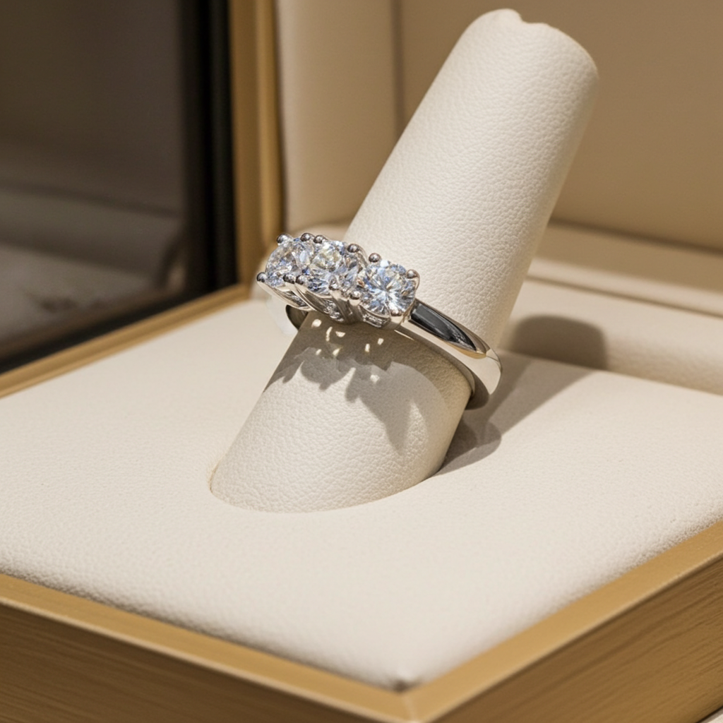 Anello trilogy , diamanti naturali 0.60ct certificato IGI D IF